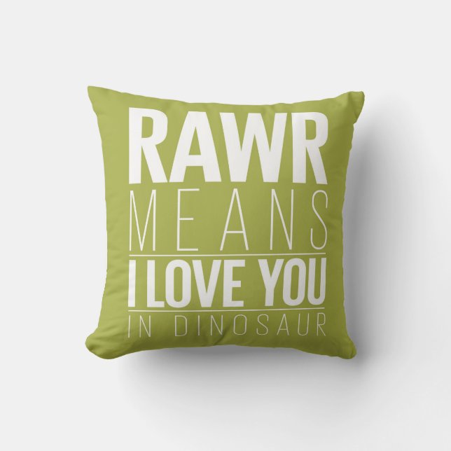 Dinosaur Rawr Pillow in Blue with Grey Chevron (Front)