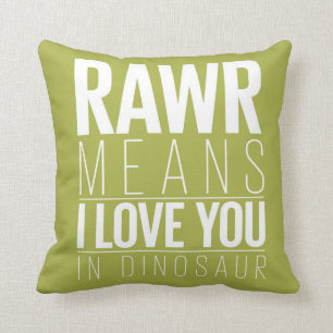 Dinosaur Rawr Pillow in Blue with Grey Chevron