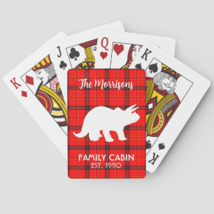 Dinosaur Red Buffalo Plaid Family Cabin Name Playing Cards