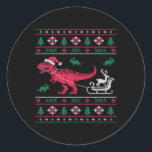 Dinosaur Reindeer Sleigh Ugly Christmas  Classic Round Sticker<br><div class="desc">Dinosaur Reindeer Sleigh Ugly Christmas</div>