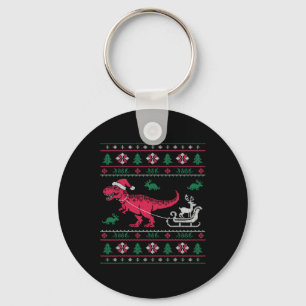 Dinosaur Reindeer Sleigh Ugly Christmas Keychain