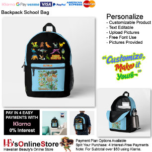 Dinosaur Reptiles Black & Blue School Backpack 32