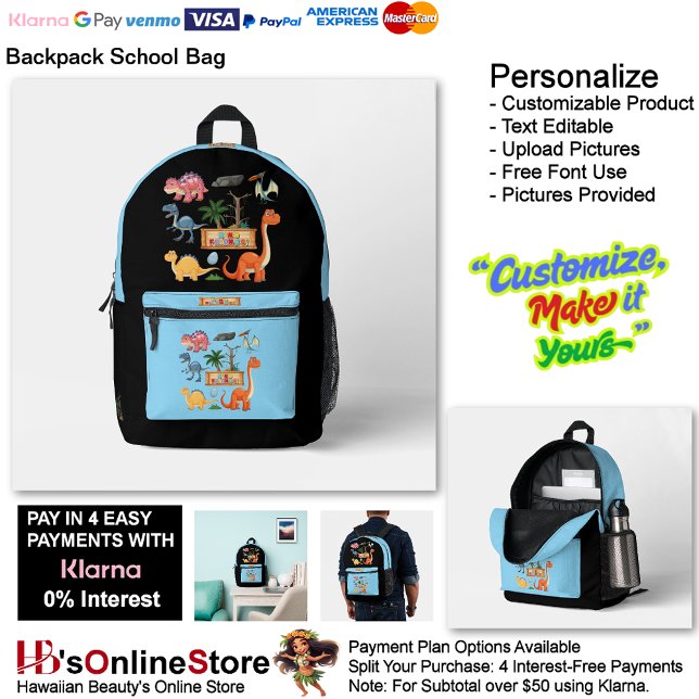 Dinosaur Reptiles Blue School Backpack 16 (Dinosaur Reptiles Black & Blue School Backpack 16.
)