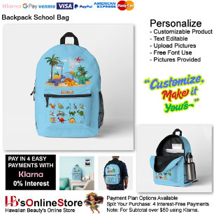 Dinosaur Reptiles Blue School Backpack 33