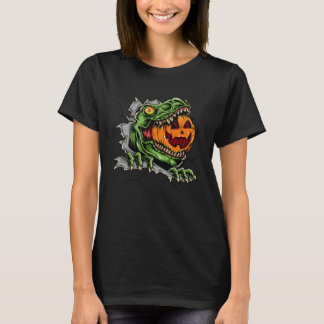 Dinosaur Rex Eat Pumpkin Scary Halloween T-Shirt