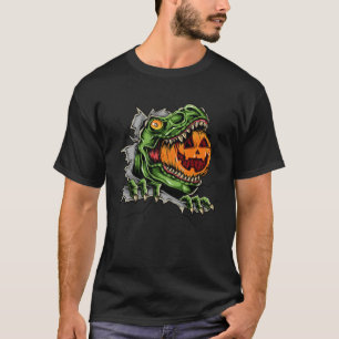 Dinosaur Rex Eat Pumpkin Scary Halloween T-Shirt