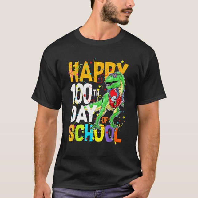 Dinosaur Rex Happy 100th Day Of School Dino Kids 1 T-Shirt (Front)