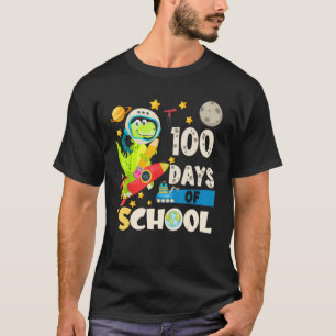 Dinosaur Rex Happy 100th Day Of School Space Kids  T-Shirt