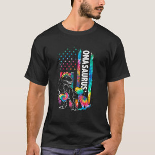 Dinosaur Rex Oma Saurus Tie Dye USA Flag Matching T-Shirt