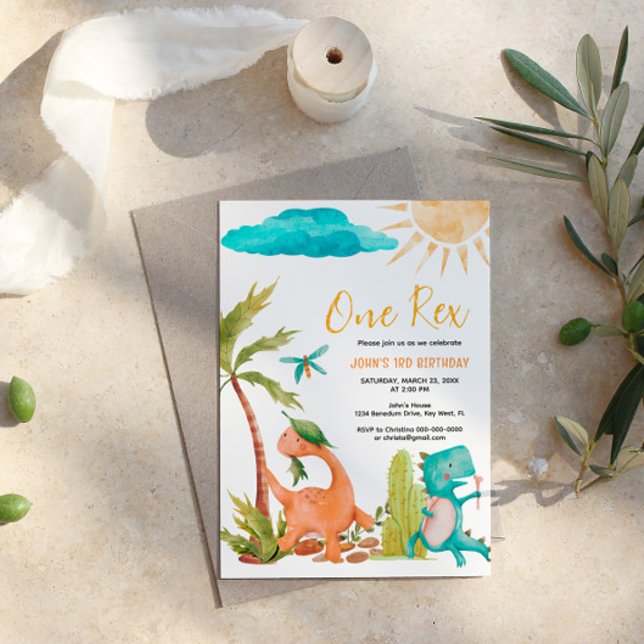 Dinosaur  Rex One Birthday Party Invitation (Creator Uploaded)