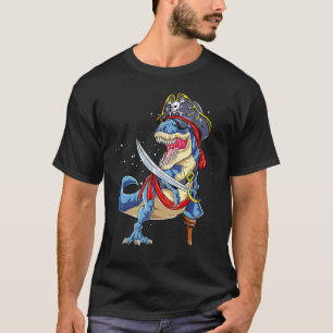 Dinosaur Rex Pirate  Jolly Roger Halloween T-Shirt