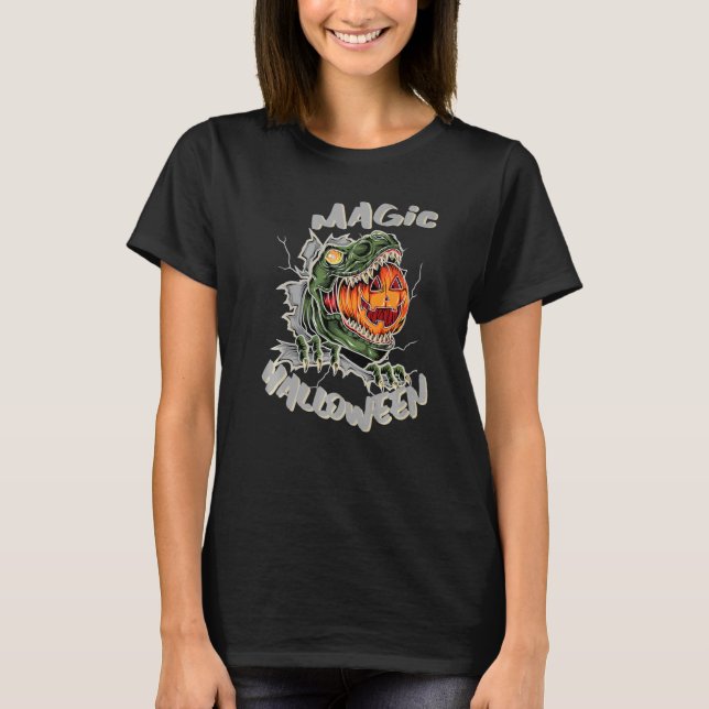 Dinosaur Rex Pumpkin Magic Halloween T-Shirt (Front)