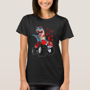 Dinosaur Rex Riding Monster Truck Valentines Day B T-Shirt