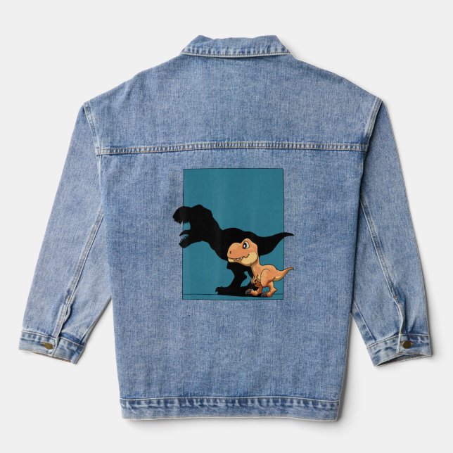 Dinosaur Rex Shadow Figure Dino For A Kids And Adu Denim Jacket (Back)
