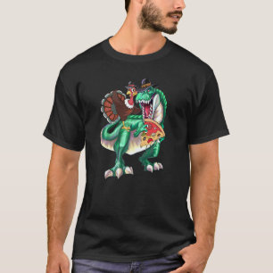 Dinosaur Rex Turkey Thanksgiving Pizza Vegan T-Shirt