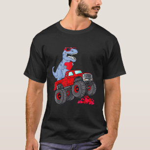 Dinosaur Ridding Truck I Steal Hearts Valentines D T-Shirt