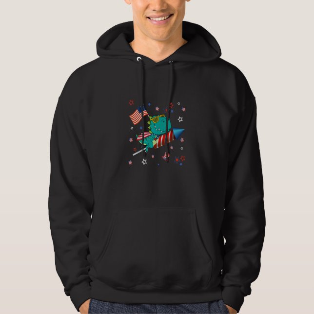 Dinosaur Riding Fireworks Funny 4th Of July Kids B Hoodie (Front)
