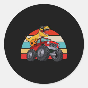 Dinosaur Riding Monster Truck Lazy Halloween Costu Classic Round Sticker