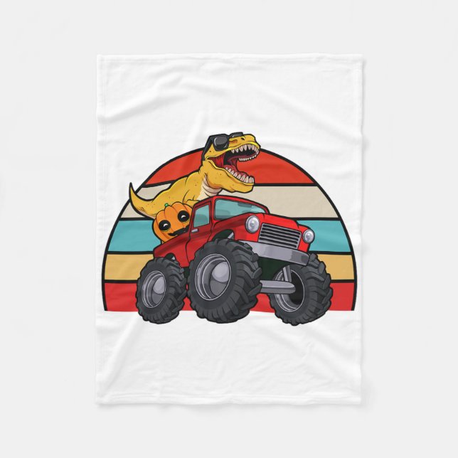Dinosaur Riding Monster Truck Lazy Halloween Costu Fleece Blanket (Front)