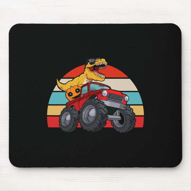 Dinosaur Riding Monster Truck Lazy Halloween Costu Mouse Pad (Front)