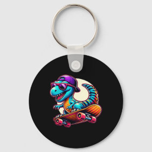 Dinosaur Riding Skateboard Funny T-rex Dino Skateb Keychain