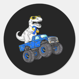 Dinosaur Riding Truck World Down Syndrome Day Boys Classic Round Sticker