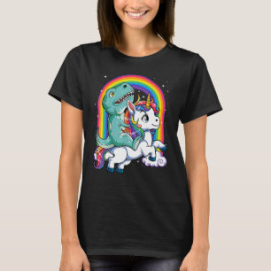 Dinosaur Riding Unicorn Rex Boys Men Rainbow Gala T-Shirt