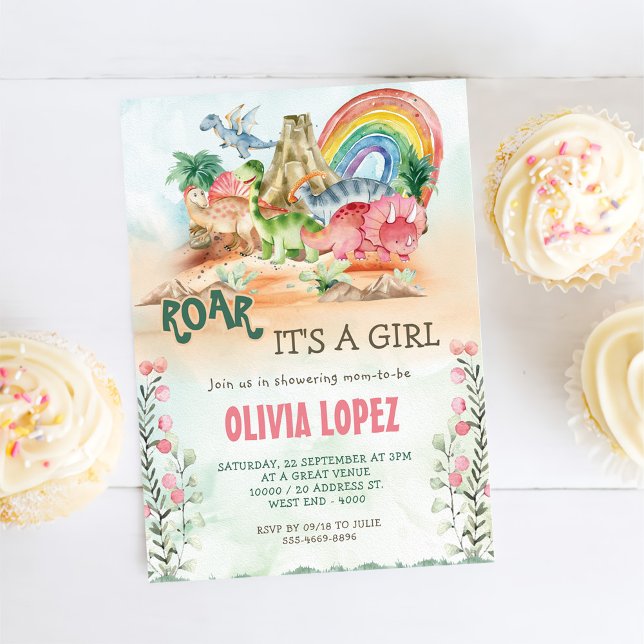 Dinosaur Roar Baby Shower Girl Party Invitation (Creator Uploaded)