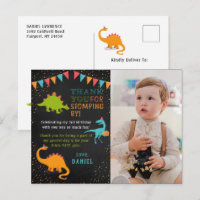 Dinosaur Roar Chalkboard Birthday Photo Thank You