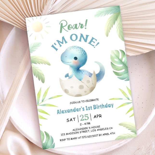 Dinosaur Roar Cute Boy 1st Birthday Invitation (Creator Uploaded)