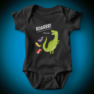 Dinosaur Roar Green Monogrammed Boy Baby Bodysuit
