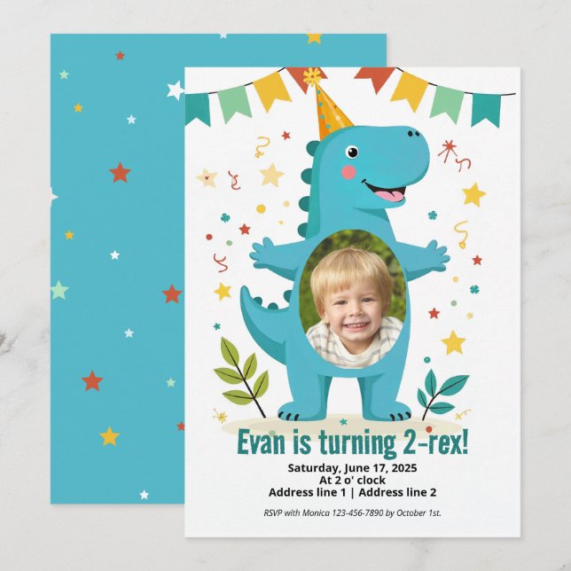 Dinosaur Roar Invitations d'anniversaire pour les  (Devant / Derrière)