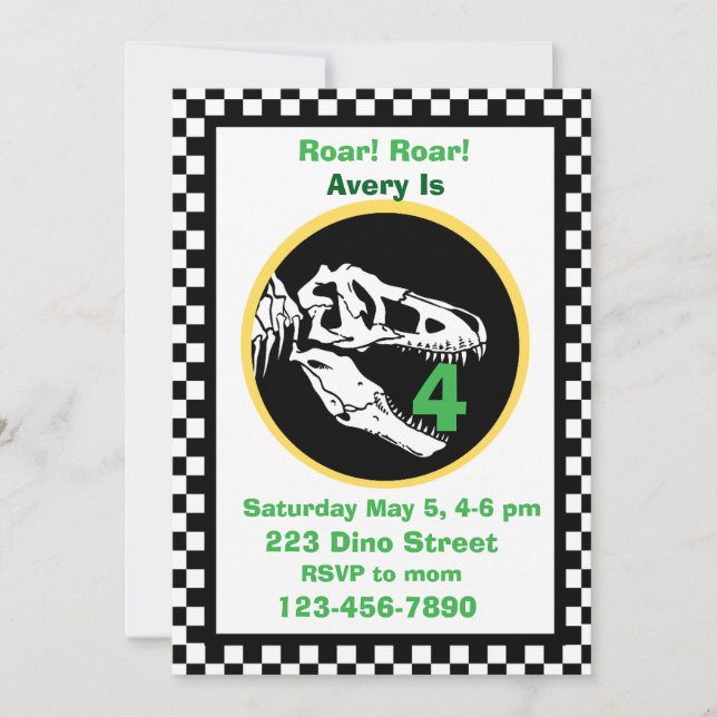 Dinosaur Roar Kids Birthday Party Invitation (Front)