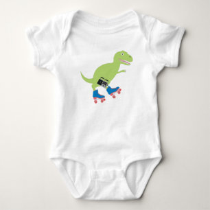 Dinosaur Roller Skating Holding Radio Baby Bodysuit