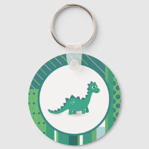 Dinosaur round keychain in blue/green