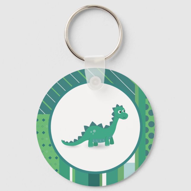 Dinosaur round keychain in blue/green (Front)