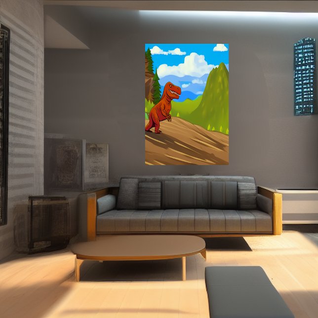 Dinosaur running down a hill | AI Art  Poster (Creator Uploaded)