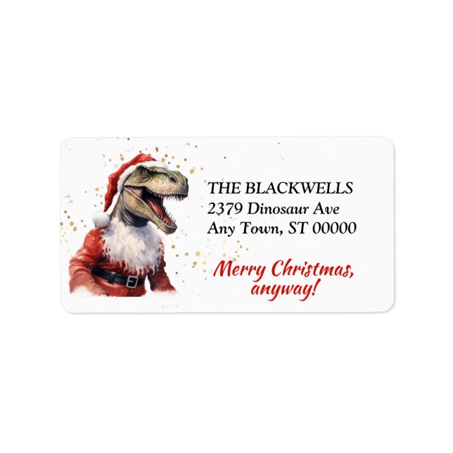 Dinosaur Santa Claus Christmas Return Address Label (Front)