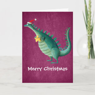 Dinosaur - Santa Claus Helper Holiday Card