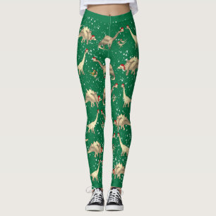 Dinosaur Santa Green Christmas Leggings