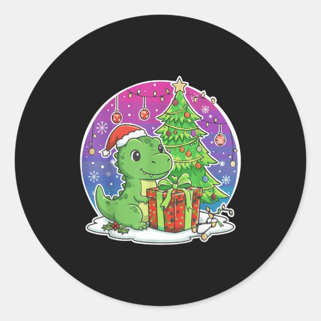Dinosaur Santa Hat Xmas Dinosaur Lover Adults Boy  Classic Round Sticker (Front)