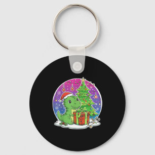Dinosaur Santa Hat Xmas Dinosaur Lover Adults Boy Keychain
