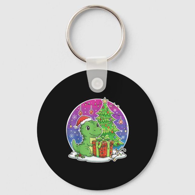 Dinosaur Santa Hat Xmas Dinosaur Lover Adults Boy  Keychain (Front)