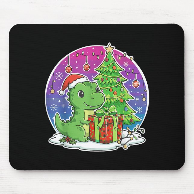 Dinosaur Santa Hat Xmas Dinosaur Lover Adults Boy  Mouse Pad (Front)