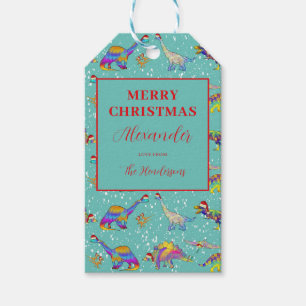 Dinosaur Santa Personalized Christmas Gift Tags