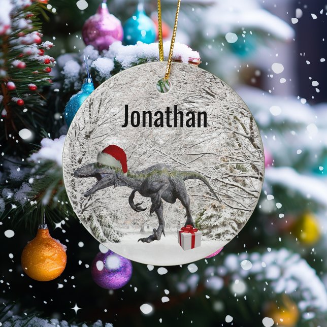 Dinosaur Santa Raptor Velociraptor Name  Ceramic Ornament (Creator Uploaded)