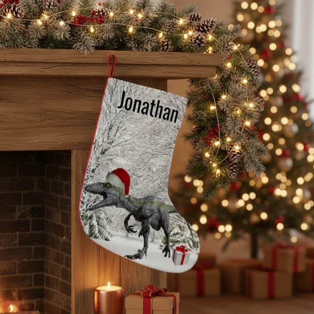 Dinosaur Santa Raptor Velociraptor Name  Small Christmas Stocking (Creator Uploaded)