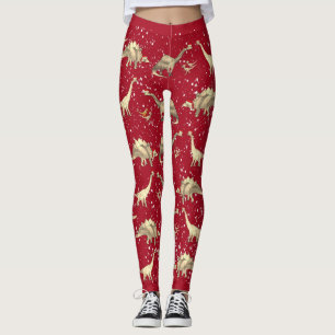 Dinosaur Santa Red Christmas Leggings