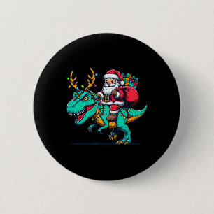 Dinosaur Santa Riding T Rex Christmas Deer Kids Bo 2 Inch Round Button