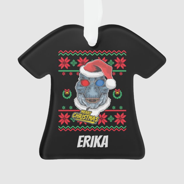 Dinosaur Santa T-Rex Ugly Christmas Ornament (Front)